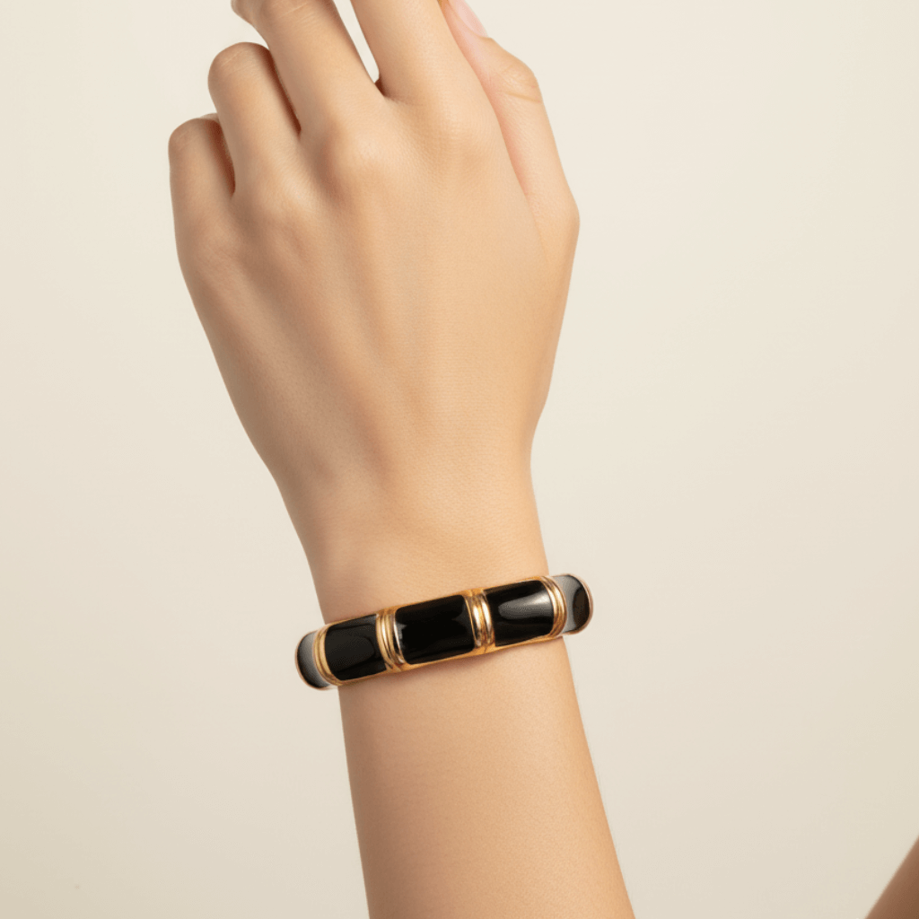 Boho Coffee Acrylic Resin Thick Cuff Bracelet - Metal Wide Bangle - Image 2