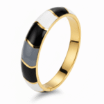 Capri Enamel Bangle – Elegant Black, White & Gold Bracelet for Women