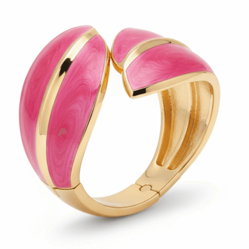Enamel Hinged Asymmetrical Bangle Bracelet – Gold Tone Clamper